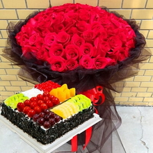 99支紅玫瑰+方形水果蛋糕...